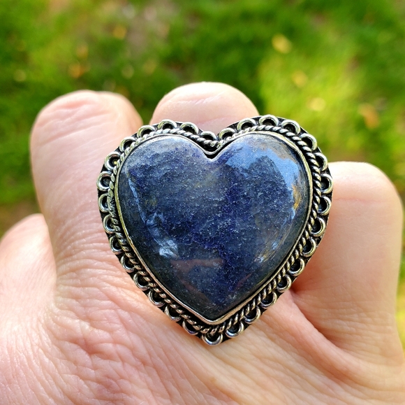 New Heart Shaped Sodalite 925 Silver Statement Ring. - Picture 1 of 16